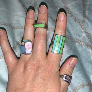 Lot of Playful 925 Silver Inlay Rings